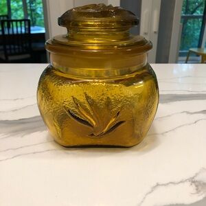 Vintage LE Smith Sandscroll Pattern Amber Canister 5.75" Tall